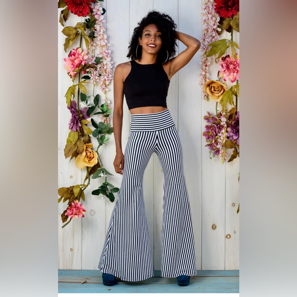 Warrior Within Designs black and white striped bell bottoms